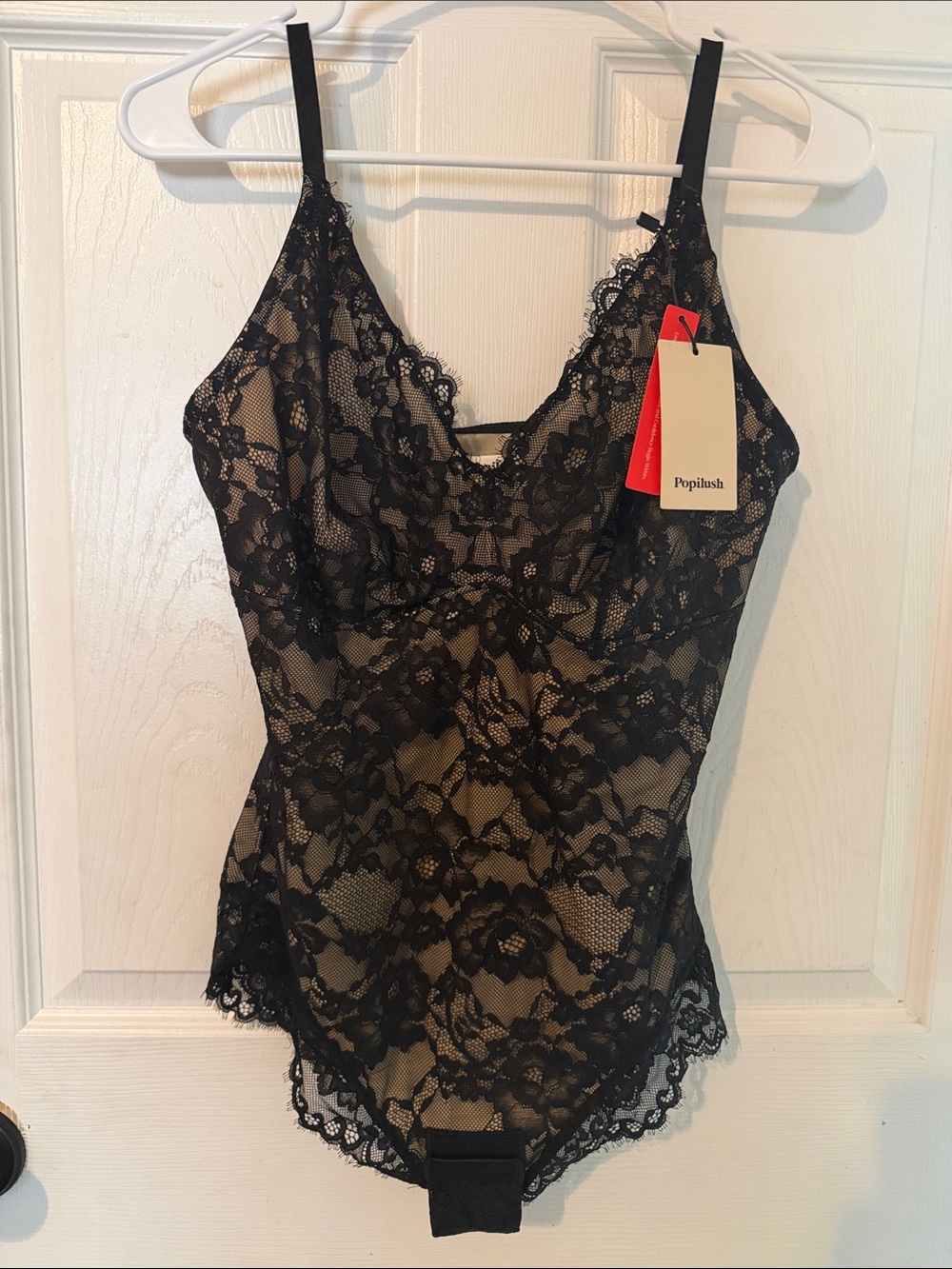 Popilush Black Lace Chemise Bodysuit